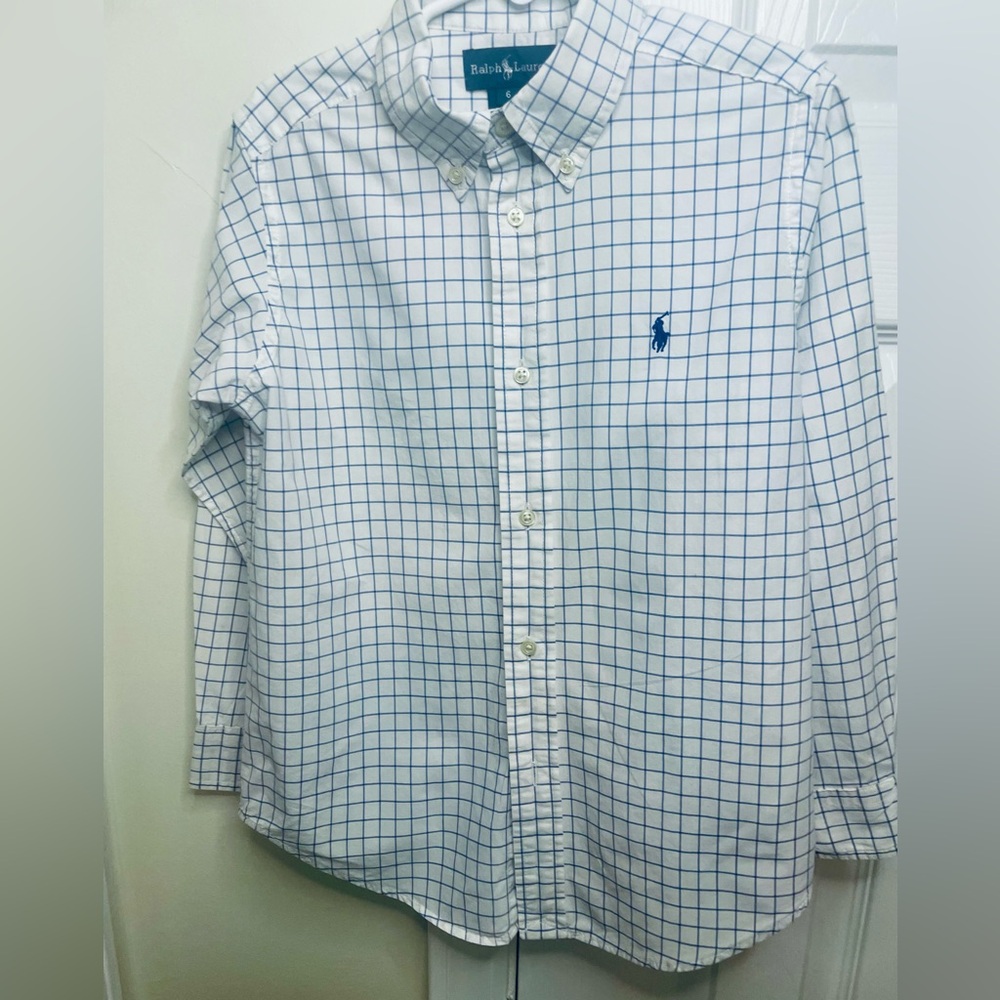 Polo by Ralph Lauren (Size 6) White and Blue Grid Shirt